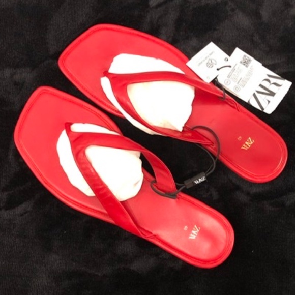 ZARA LEATHER Flat Sandals Shoes, 40, NWT - Picture 1 of 6